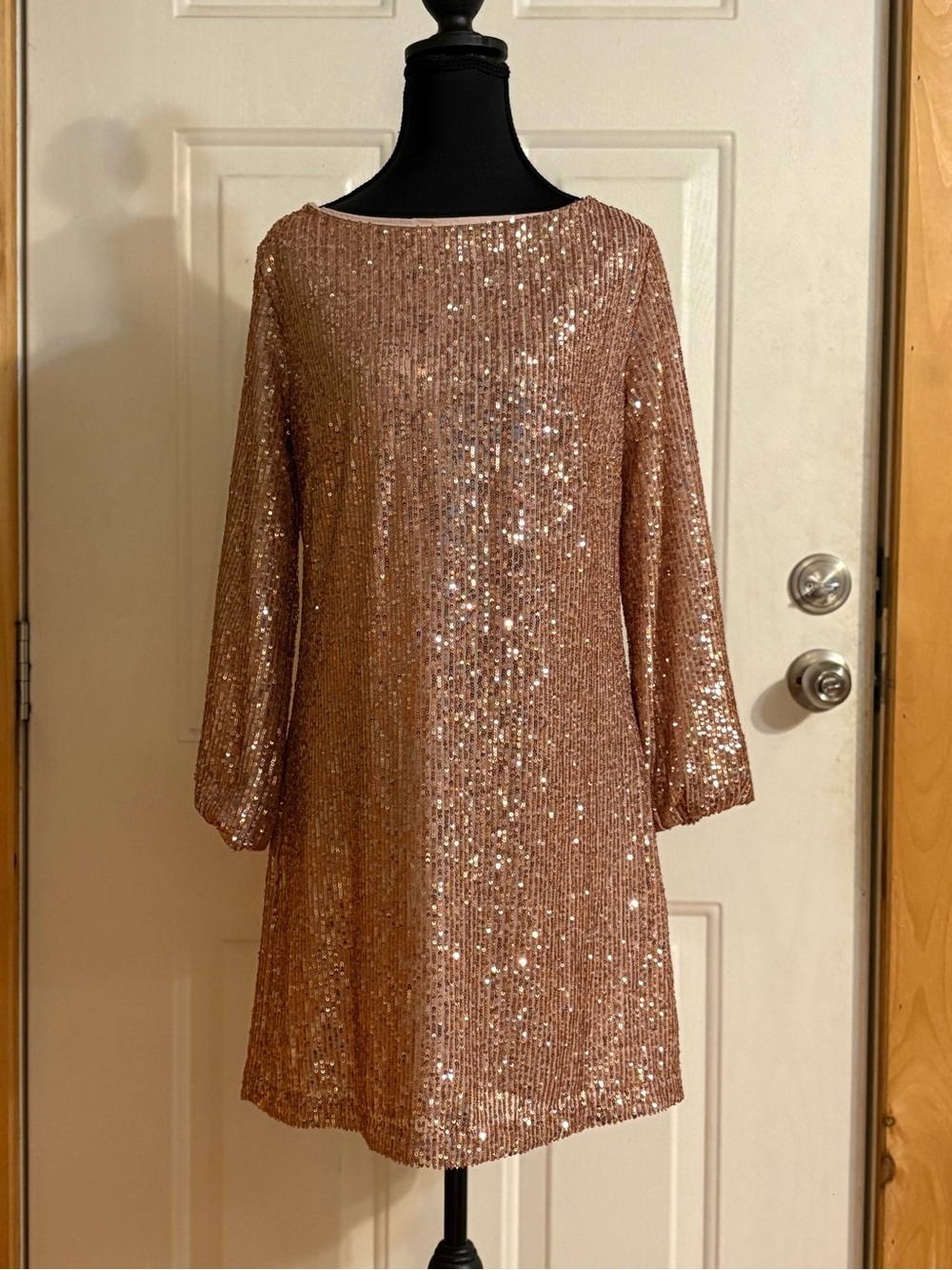 LOFT Rose Gold Sequin Shift Dress w/cutout back. Size 2
